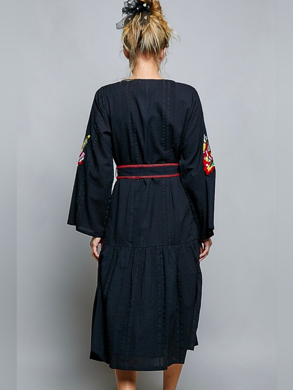 NEW!!! POL Embroidered Black Maxi Dress with Belt, NWT - Picture 6 of 6